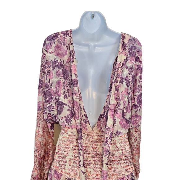 Hemant & Nandita Suki Mini Dress Floral Embroidered Smock Waist White Pink L NWT - Picture 4 of 15